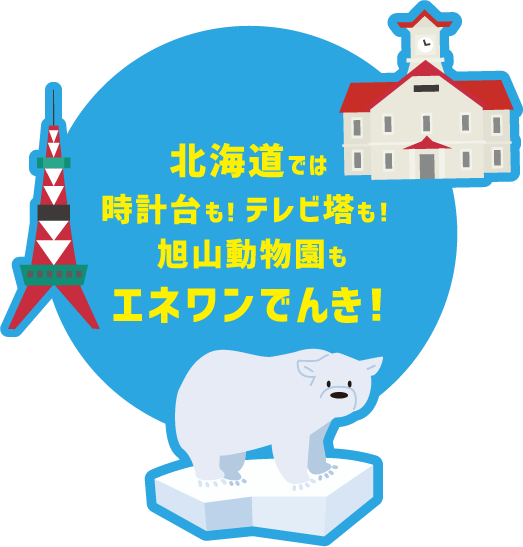 北海道では時計台も！テレビ塔も！旭山動物園もエネワンでんき！